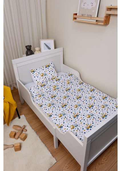 Organik Çarşaflı Bebek Nevresim Takımı (100X150) - Hareketli Tekerlekler