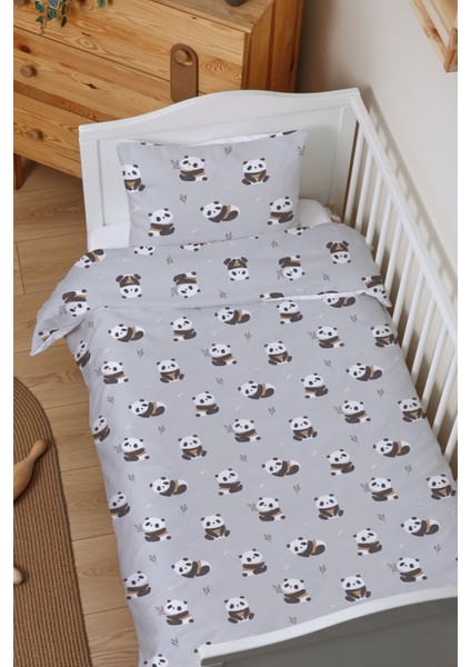 Organik Bebek Boy Nevresim Takımı (100X150) - Sevimli Bambu Dostu Panda