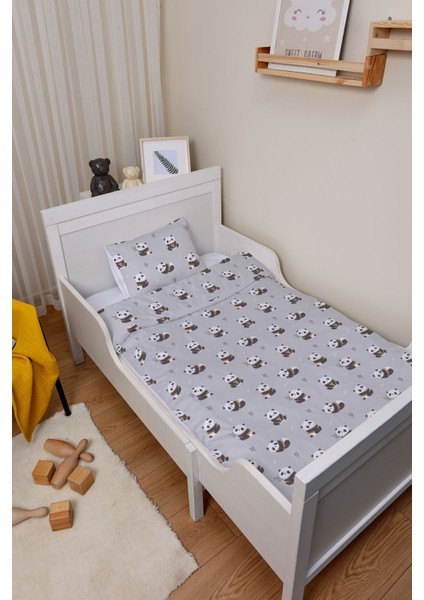 Organik Bebek Boy Nevresim Takımı (100X150) - Sevimli Bambu Dostu Panda