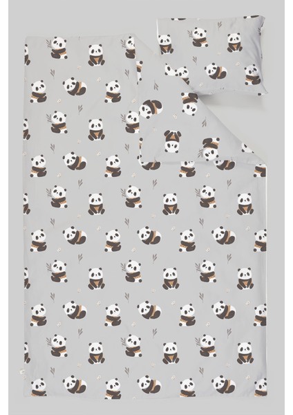 Organik Bebek Boy Nevresim Takımı (100X150) - Sevimli Bambu Dostu Panda