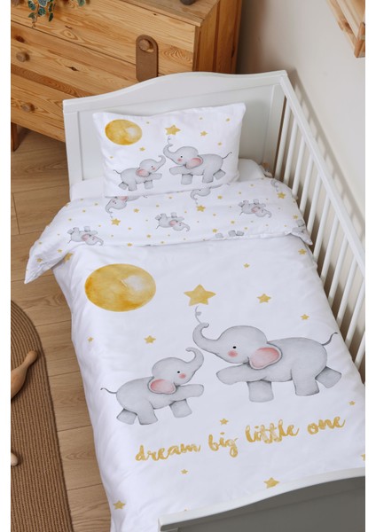 Organik Çarşaflı Bebek Nevresim Takımı (100X150) - Hayalperest Fil