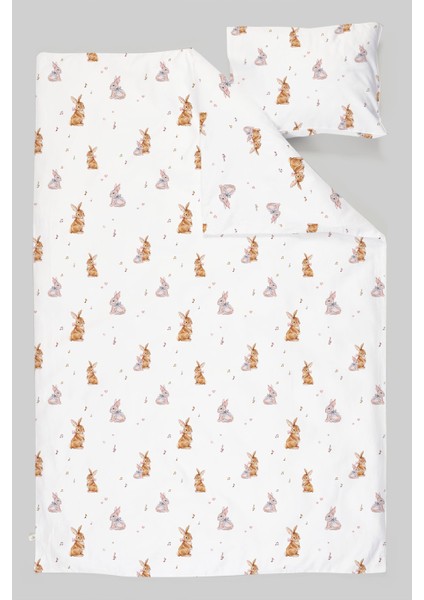 Organik Çarşaflı Bebek Nevresim Takımı (100X150) - Neşeli Tavşan Notaları
