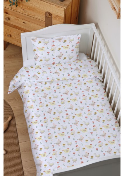 Organik Bebek Boy Nevresim Takımı (100X150) - Ördek ve Tavuk Düşleri