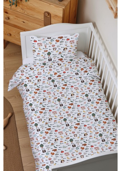 Organik Bebek Boy Nevresim Takımı (100X150) - Eğlenceli Kelimeler