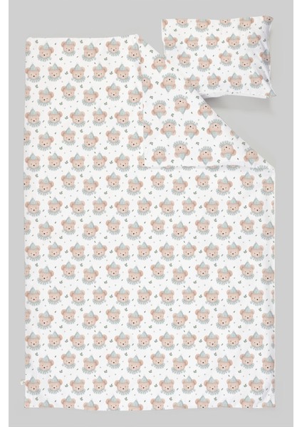 Organik Bebek Boy Nevresim Takımı (100X150) - Mavi Şapkalı Ayıcık