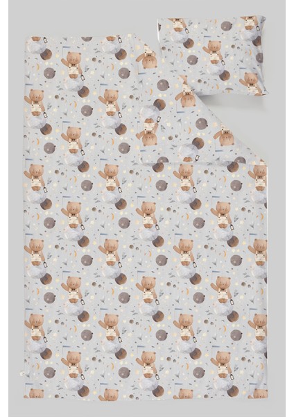 Organik Çarşaflı Bebek Nevresim Takımı (100X150) - Uzayda Ayı modelleri