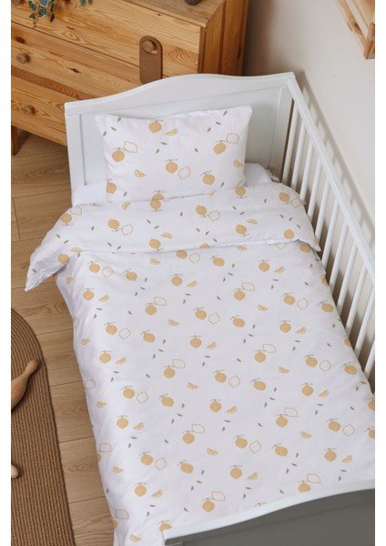 Organik Çarşaflı Bebek Nevresim Takımı (100X150) - Limon Çiçeği