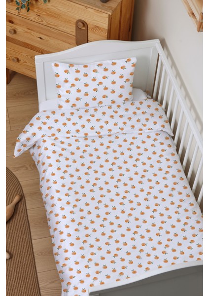 Organik Çarşaflı Bebek Nevresim Takımı (100X150) - Portakal Bahçesi