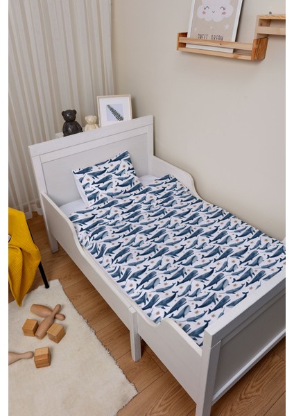 Organik Çarşaflı Bebek Nevresim Takımı (100X150) - Balina Masalı
