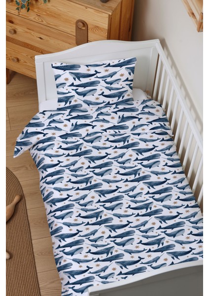 Organik Bebek Boy Nevresim Takımı (100X150) - Balina Masalı