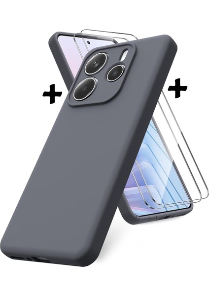 Xiaomi Redmi Note 14 Kılıf Kamera Korumalı Renkli Yumuşak Mat Silikon + 9h Ekran Koruyucu Cam Set 2in1