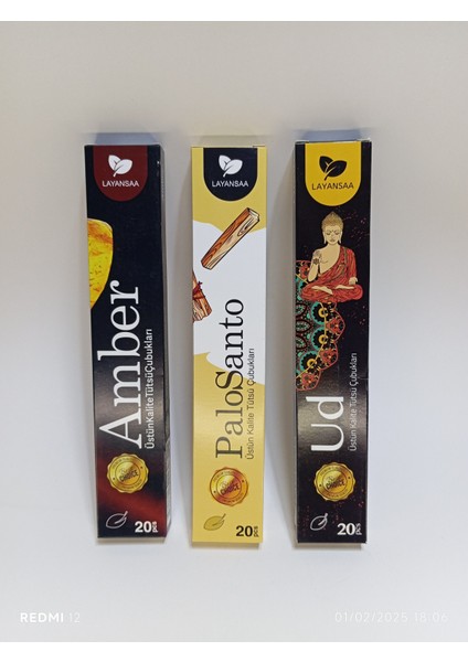 Çubuk Tütsü 60 Adet (3 Paket) Amber- Ud - Palo Santo Layansaa