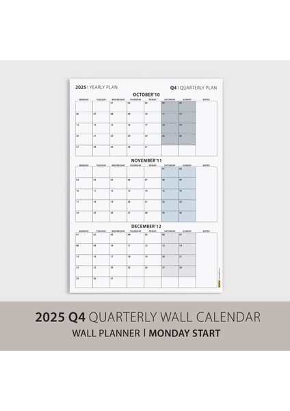 Üç Aylık Planlayıcı 2025 Duvar Takvimi, Ekim - Aralık 2025, 90 Günlük Planlama, Yılın Dördüncü Çeyreği Takvimi - 50X70CM modelleri