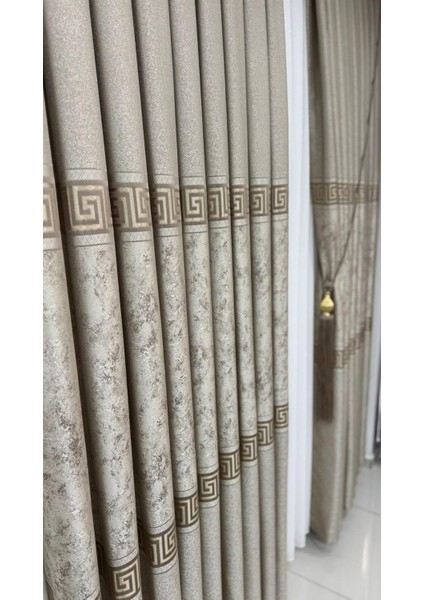 Pano Fon Perde Versace Bej (Tek Kanat) modelleri