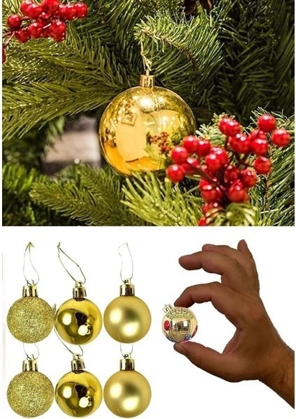 12 Adet Gold 2,5 cm Süs Topu parlak Gold mat Gold 12 Li Süs Mini Yılbaşı Topu Noel Çam Ağacı Topu