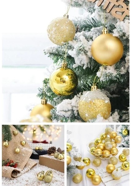 12 Adet Gold 2,5 cm Süs Topu parlak Gold mat Gold 12 Li Süs Mini Yılbaşı Topu Noel Çam Ağacı Topu