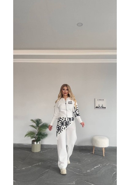 Kadın Yeni Sezon Yüksek Bel Yazı Detaylı Fermuarlı Alt Üst Takım modelleri