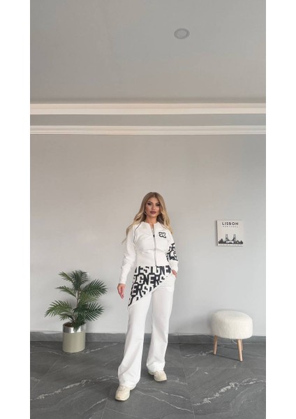 Kadın Yeni Sezon Yüksek Bel Yazı Detaylı Fermuarlı Alt Üst Takım fırsatları