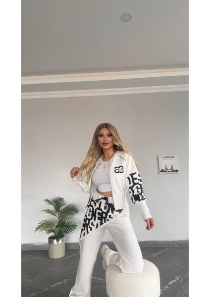 Kadın Yeni Sezon Yüksek Bel Yazı Detaylı Fermuarlı Alt Üst Takım indirimleri