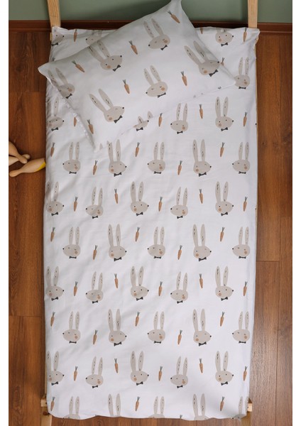 Organik Montessori Nevresim Seti (100X200) - Papyonlu Tavşan modelleri