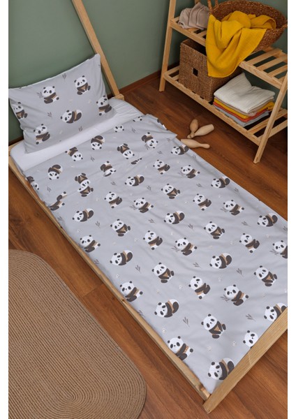 Organik Montessori Nevresim Seti (100X200) - Sevimli Bambu Dostu Panda