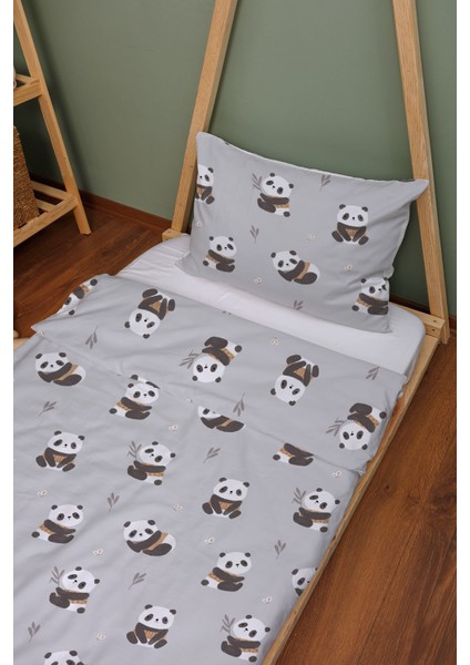 Organik Montessori Nevresim Seti (100X200) - Sevimli Bambu Dostu Panda