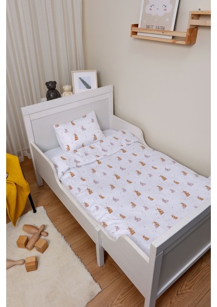 Organik Park Yatak Nevresim Takımı (80X120) - Neşeli Tavşan Notaları