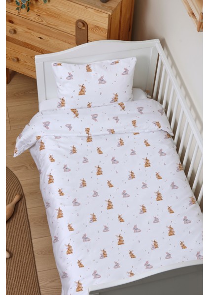 Organik Park Yatak Nevresim Takımı (80X120) - Neşeli Tavşan Notaları
