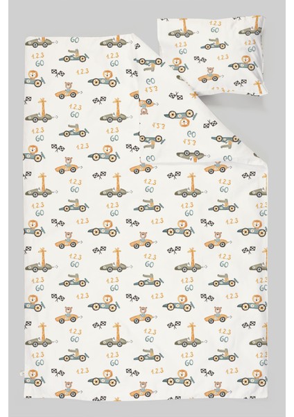 Organik Çarşaflı Park Yatak Nevresim Takımı (80X120) - Minik Yarışçılar