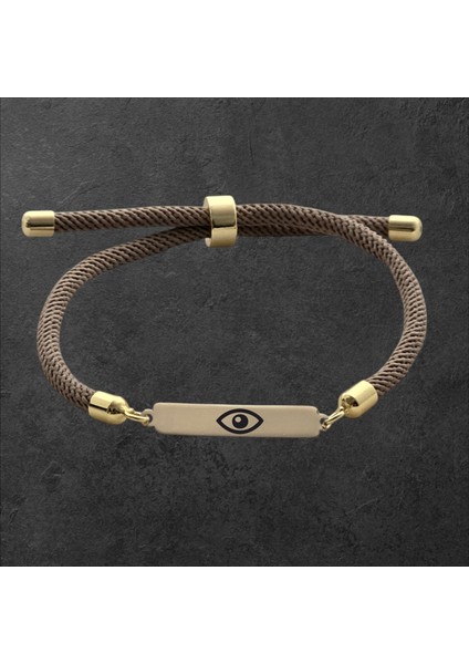 14 Ayar Plakalı Altın Özel Dikdörtgen Figürlü ve Kalp Desenli, Kahve Örgülü Det Ayıyla Nazar Göz Bilekliği, Gençlere ve Ergenlere Nazardan Sakınan Bir Hediye!