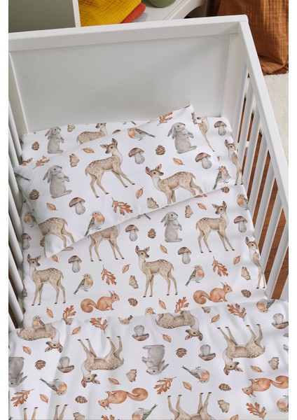 Organik Anne Yanı Nevresim Takımı (60X100) - Sevimli Dostlar