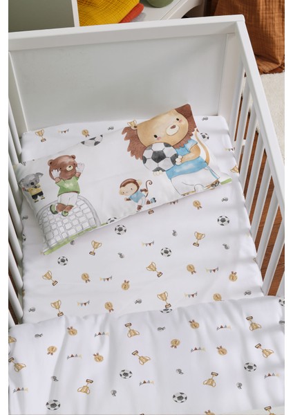 Organik Anne Yanı Nevresim Takımı (60X100) - Şampiyon Minik Aslan