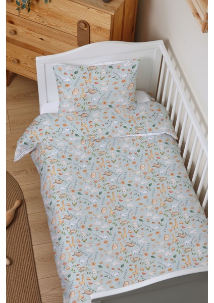 Organik Çarşaflı Park Yatak Nevresim Takımı (80X120) - Doğanın Minik Sesleri