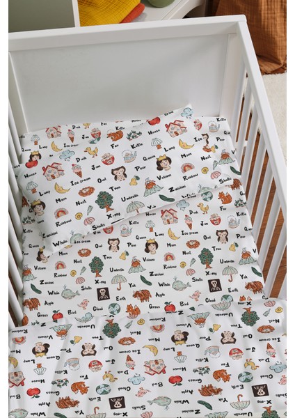 Organik Anne Yanı Nevresim Takımı (60X100) - Eğlenceli Kelimeler