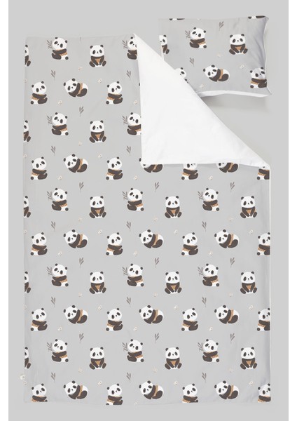 Organik Tek Kişilik Nevresim Takımı (160X220) - Sevimli Bambu Dostu Panda