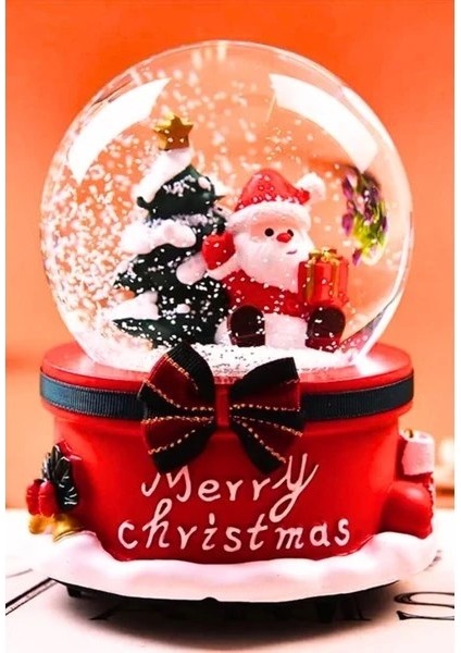 Yeni Yıl Noel Baba ve Çam Ağacı Temalı Kar Küresi 13 cm ışıklı Müzikli Yılbaşı Noel Baba Işıklı Müzikli Kar Küresi Dekoratif Hediye modelleri