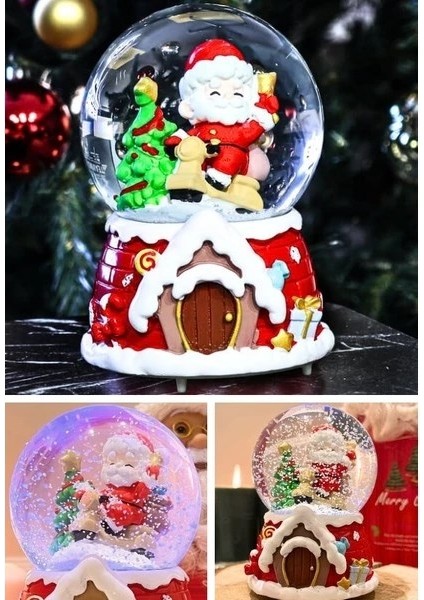 Noel Baba Hediyeler Temalı Kar Püskürtmeli ışıklı Müzikli Hediye Yılbaşı Noel Baba Hediyeler Temalı Kar Püskürtmeli Işıklı Müzikli Kar Küresi 15 cm