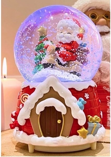 Noel Baba Hediyeler Temalı Kar Püskürtmeli ışıklı Müzikli Hediye Yılbaşı Noel Baba Hediyeler Temalı Kar Püskürtmeli Işıklı Müzikli Kar Küresi 15 cm modelleri