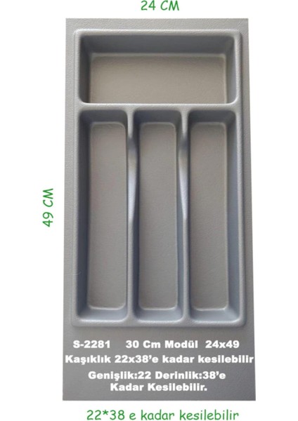 S-2281-G Çekmece Içi Plastik Kaşıklık Gri En:24-22 D:49-38 cm Arası Kesilir 4 Göz