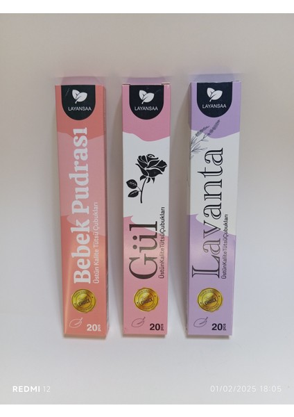Çubuk Tütsü 60 Adet (3 Paket) Lavanta-Gül-Bebek Pudrası Oda Kokusuu