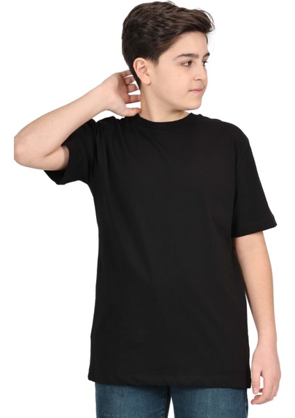 Erkek Çocuk Düz Kısa Kollu Casual-Okul Basic T-Shirt