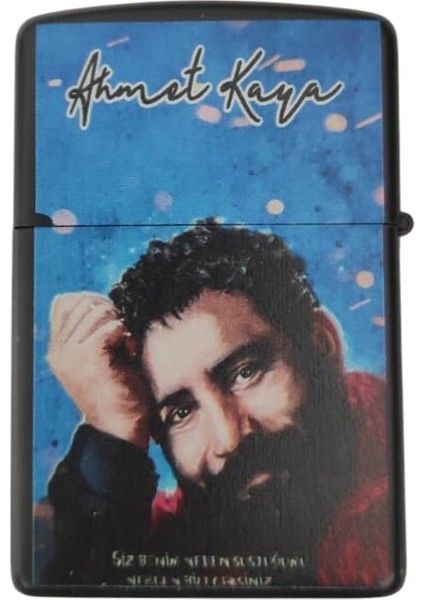 Ahmet Kaya Metal Siyah Gazlı Taşlı Çakmak MODEL042