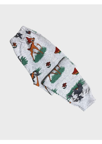 Kız Çocuk Pamuklu Gri Geyik Tavşan Desenli Uzun Kollu Mevsimlik Pijama Takımı