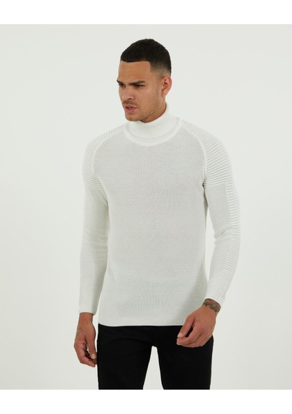 Kazak Naturel Pamuk Triko Boğazlı Balıkçı Yaka Kazak Darkesim Pamuklı Desenli