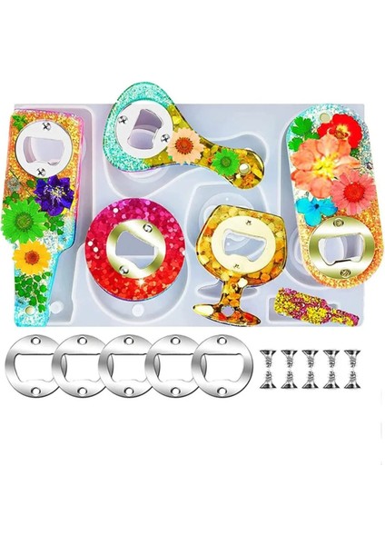 Epoksi Çoklu Şişe Açacak Kalıbı Silikon + Metal Aparat Seti