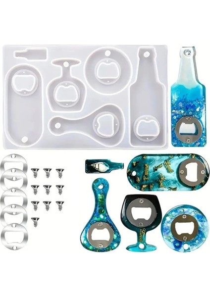 Epoksi Çoklu Şişe Açacak Kalıbı Silikon + Metal Aparat Seti fırsatları