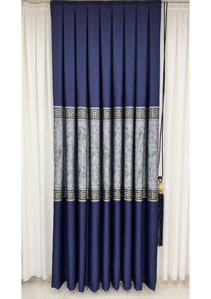 Pano Fon Perde Versace Lacivert Gümüş (Tek Kanat)