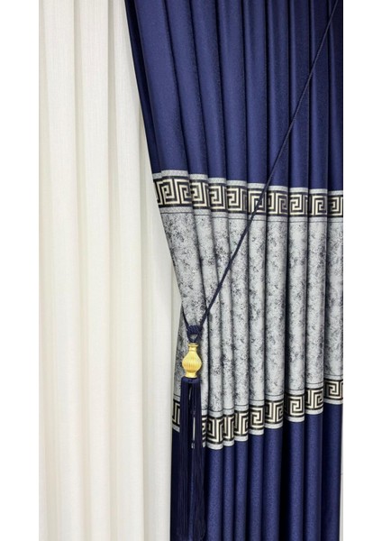 Pano Fon Perde Versace Lacivert Gümüş (Tek Kanat) modelleri