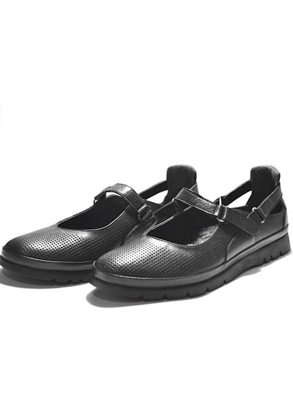 223 Deri Siyah & Beyaz Cırtlı Günlük Kadın Babet Ayakkabı fiyatları
