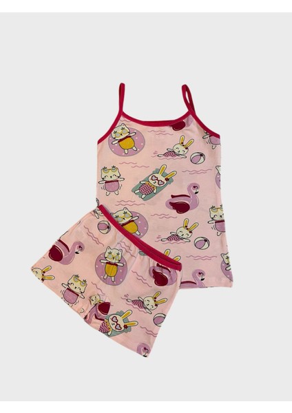 Kız Çocuk Pamuklu Lila Tavşan Kuğu Desenli Atlet Boxer Takımı